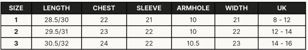 Size guide for butter set