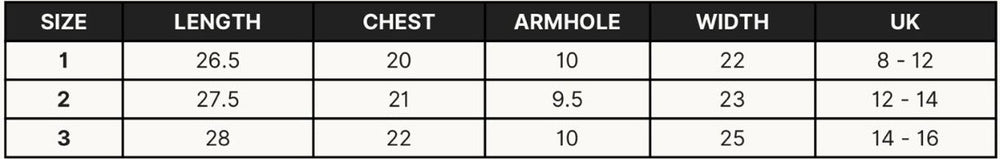 Size guide for cheong set
