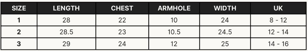 Size guide for olive set